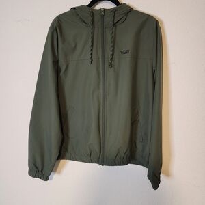 Vans - Women's Olive Green Windbreaker with Hooded Jacket - Size: Large